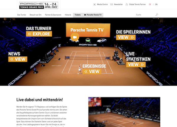 Porsche Tennis Grand Prix aus Stuttgart Webseite