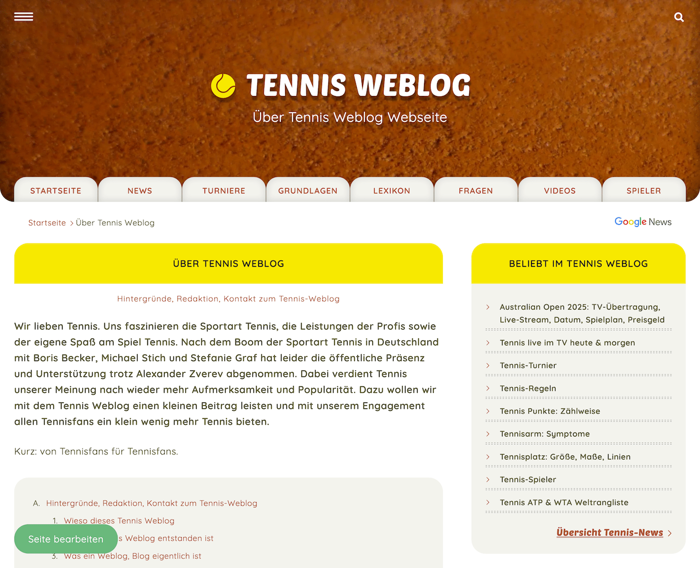 Tennis Weblog im light mode