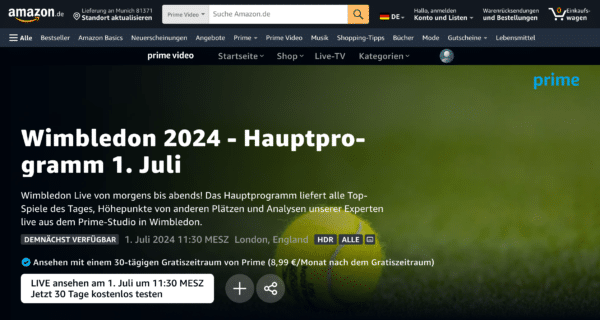 Wimbledon auf Amazon Prime